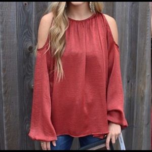 Silky boho style, cold shoulder blouse.